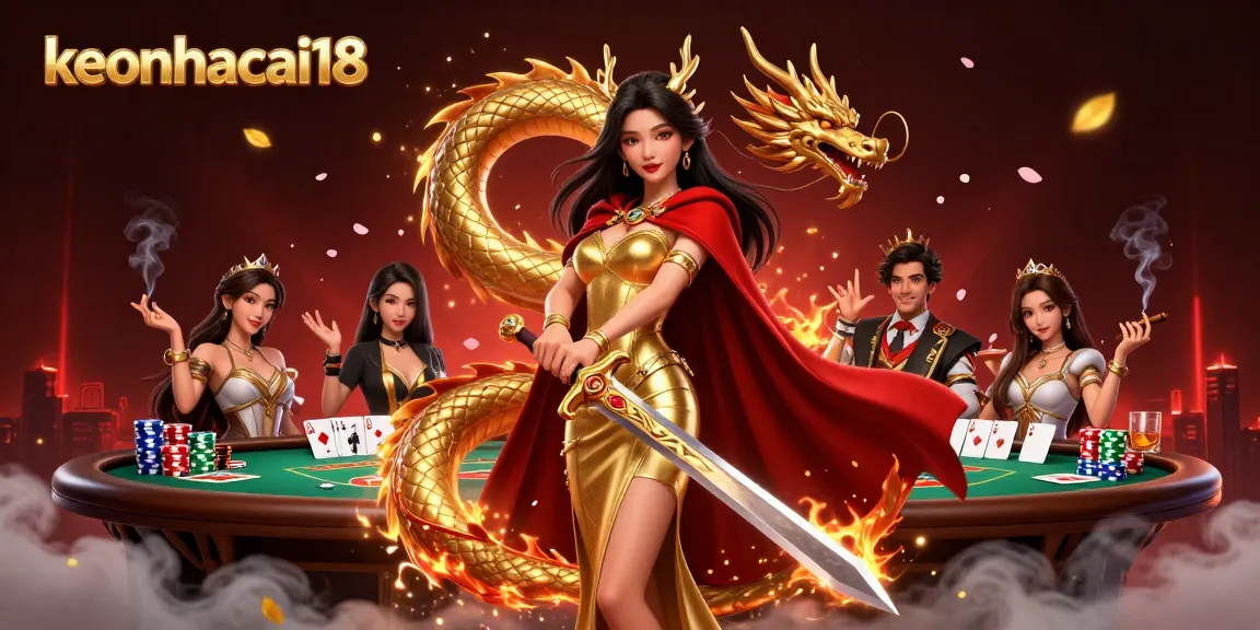 Engage with keonhacai18, showcasing a dynamic poker scene with vibrant characters and rich details.