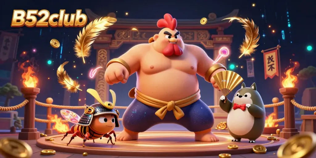 Experience thrilling action with B52club characters in a vibrant casino arena.