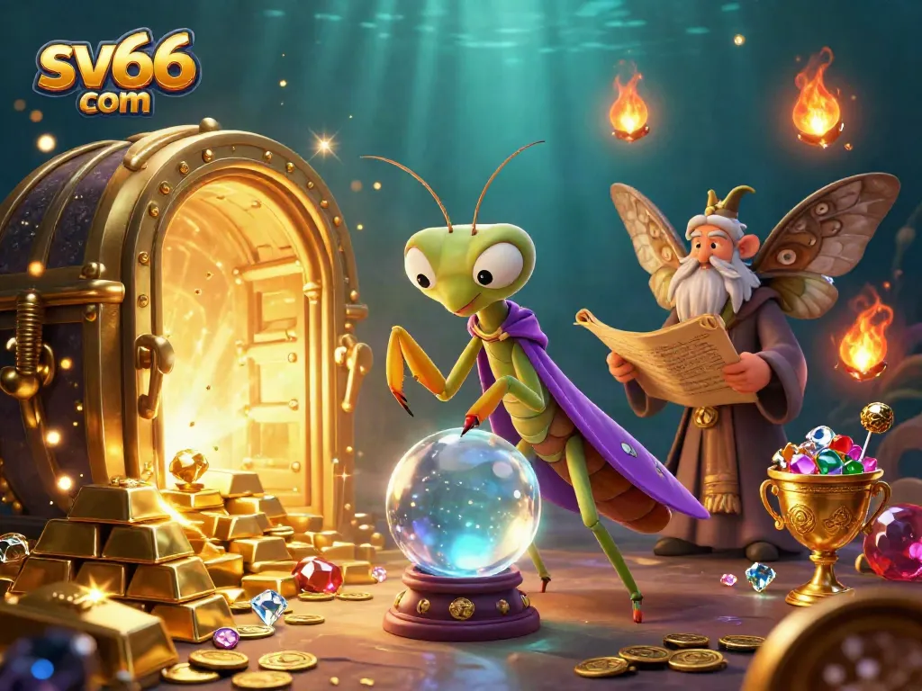 Engaging bettors at sv66 com with mystical fortune teller characters, vibrant jewels, and dynamic casino elements.