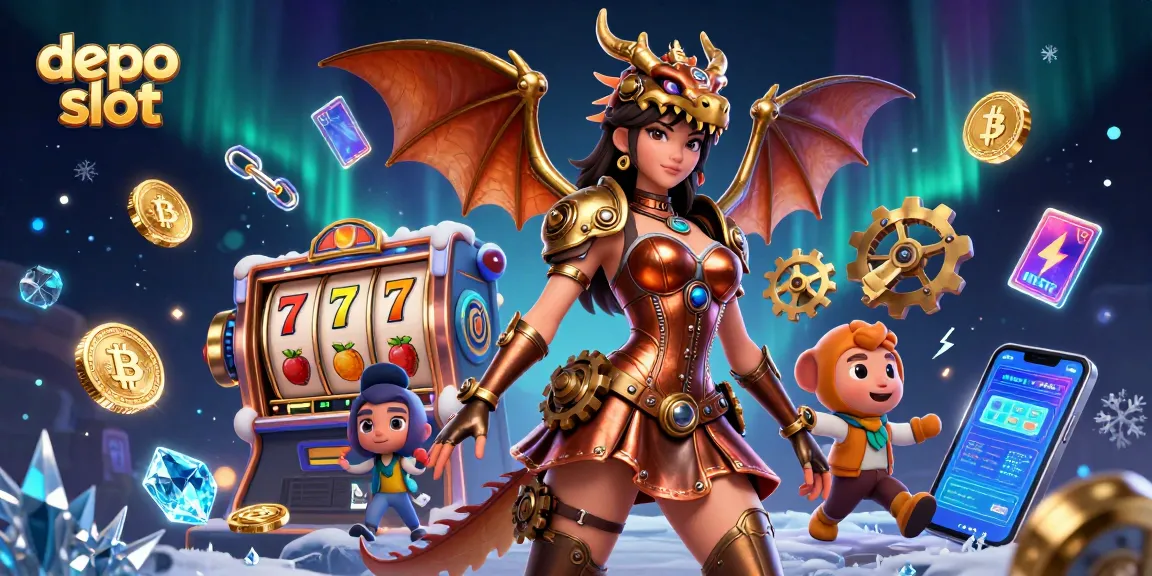 Engage with depo slot excitement featuring dynamic slot elements and a captivating steampunk character.