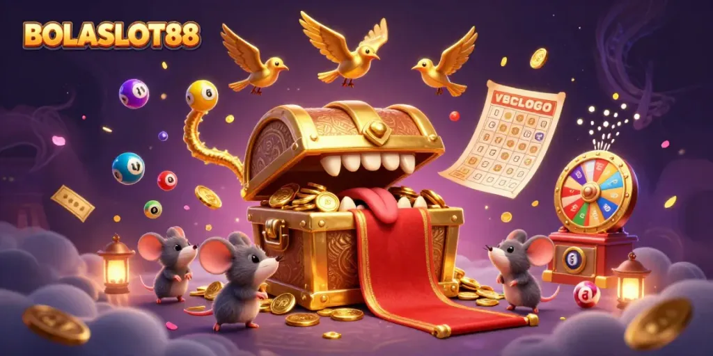 Experience the excitement of BOLASLOT88 with vibrant lottery elements and rich casino treasures.