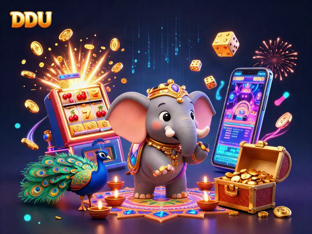 Experience DDUU's vibrant casino atmosphere with colorful characters and dynamic gaming elements.