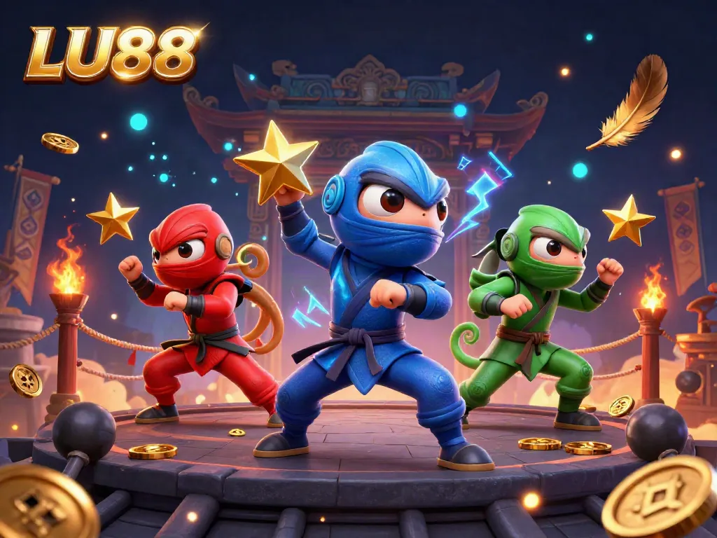 Experience LU88's thrilling online casino gaming with dynamic betting scenes featuring vibrant 3D characters.