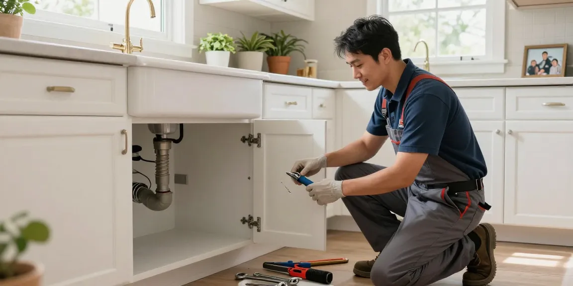 Expert leak repair Fort Worth technician fixing a kitchen leak, showcasing professional plumbing tools and home comfort