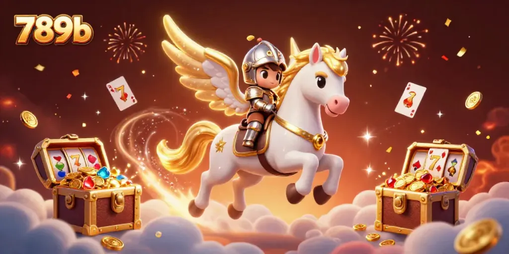 Engage in thrilling slots with 789b's vibrant casino adventure featuring a celestial horse and knight.