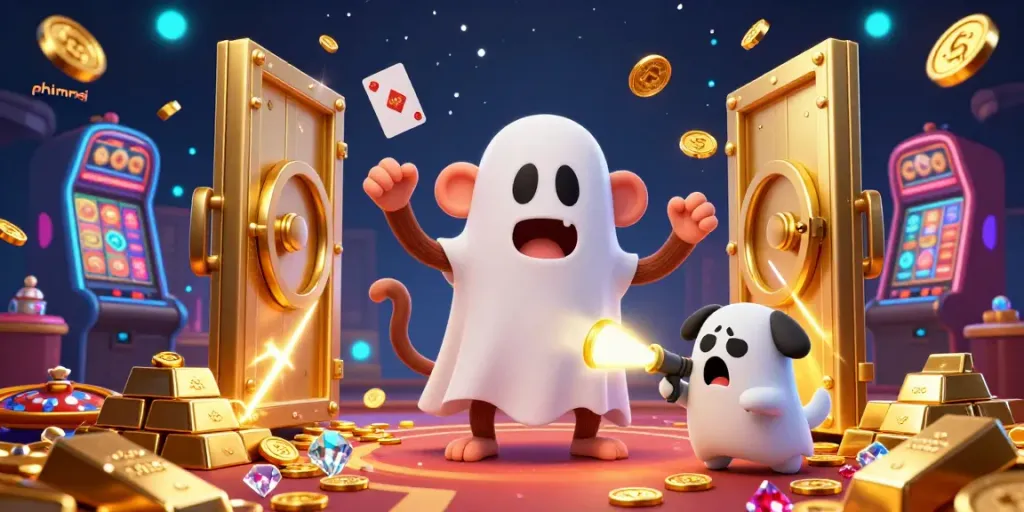 Experience phimmoi excitement as characters juggle in a vibrant casino scene filled with treasures.