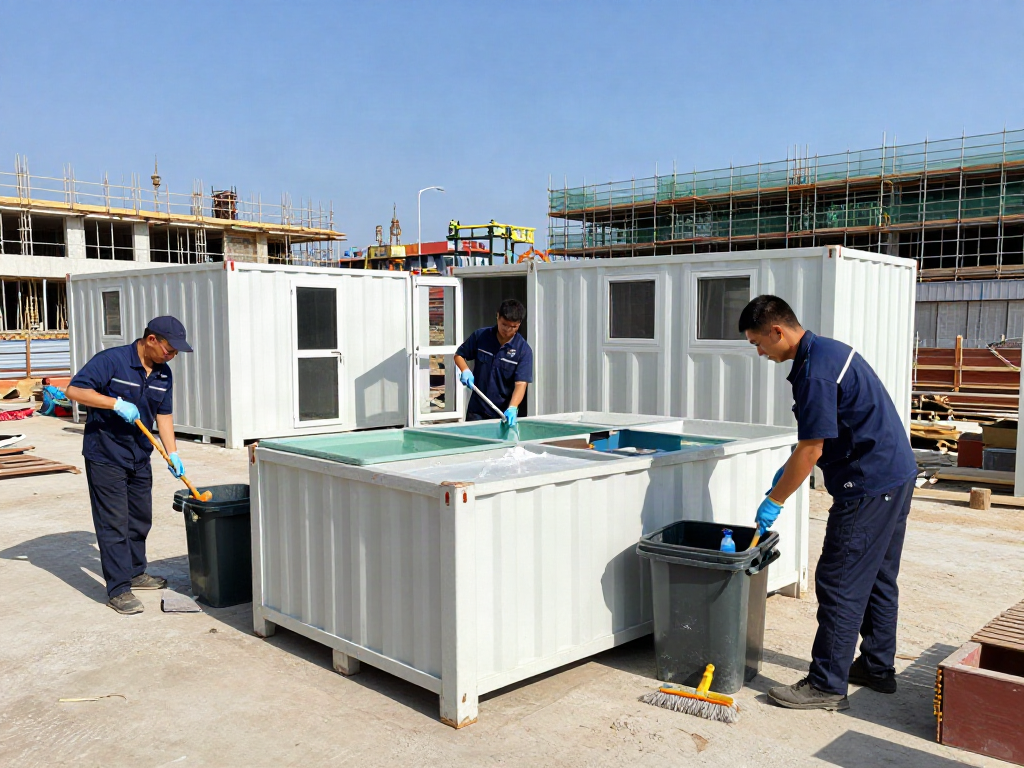 Containerreinigung auf Baustellen in Bochum durch ein Reinigungsteam für hygienische und saubere Arbeitsplätze.