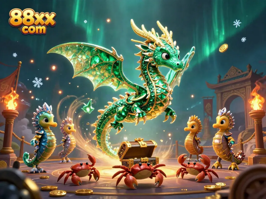 Engage with thrilling gameplay at 88xx com featuring a sea dragon and treasure in a vibrant casino setting.