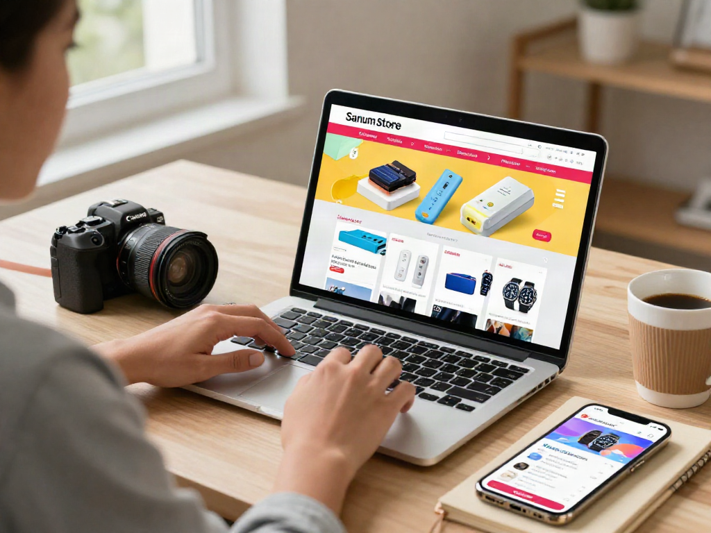 Browsing the SanumStore marketplace for accessories and products.