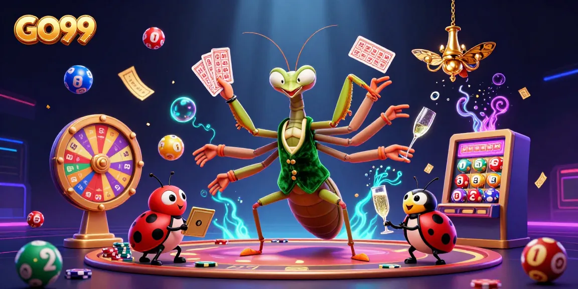 Experience the excitement of GO99 with dynamic lottery elements and vivid casino characters.