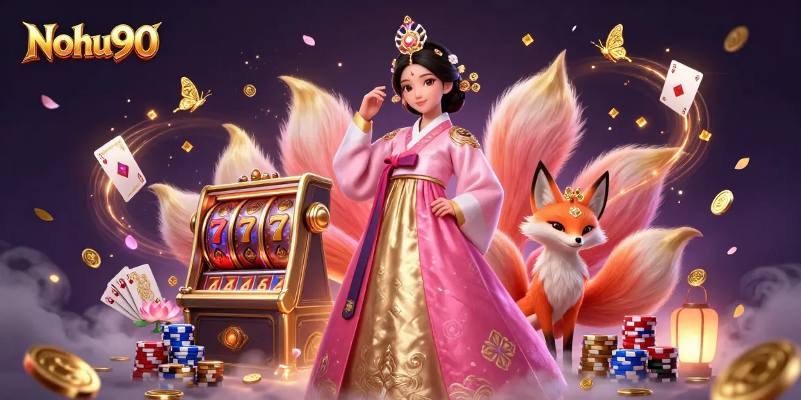 Nohu90 brings luck with golden coins and slot machines in vibrant casino scene.