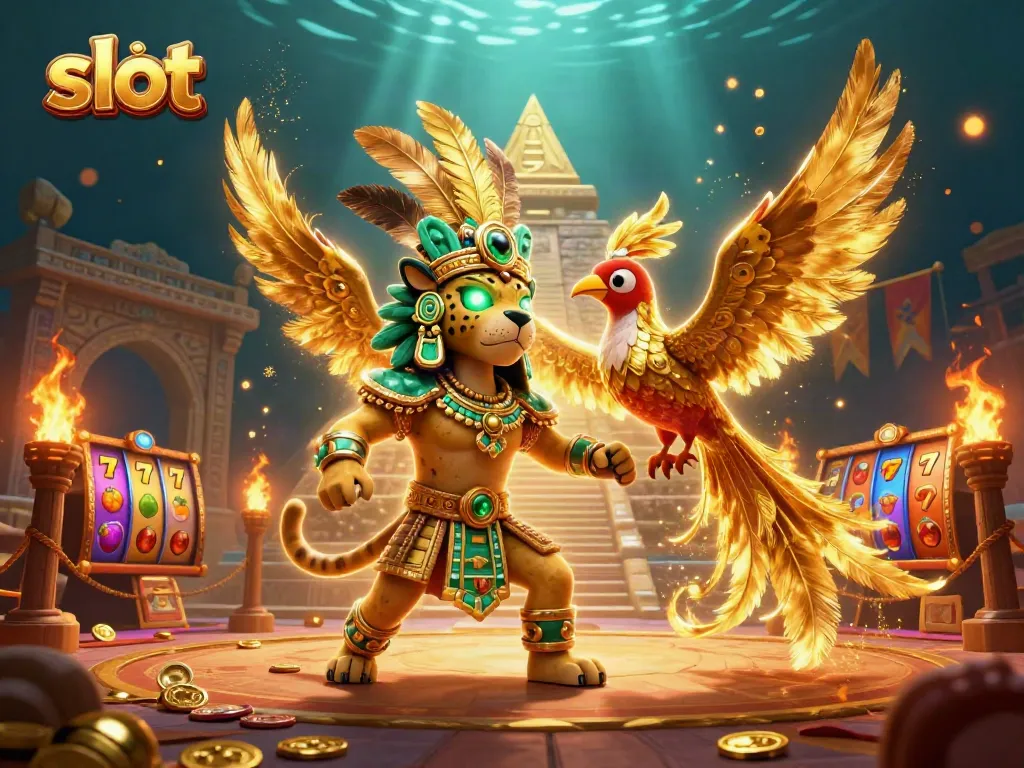 Experience thrilling moments at the slot machines with ancient Mayan characters in this captivating scene.