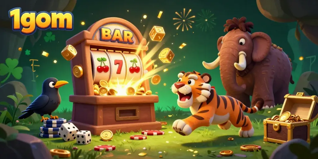Engage in thrilling gaming experiences with 1gom's vibrant prehistoric casino filled with lively elements.