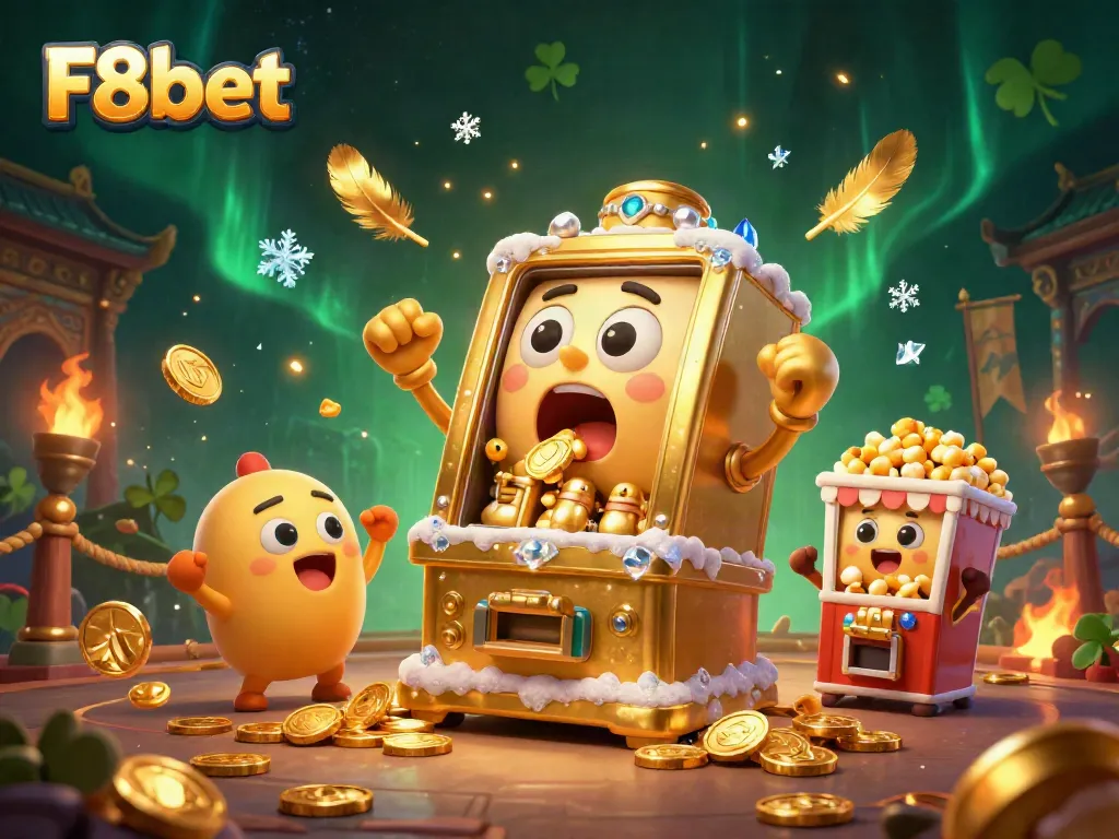 Experience thrilling wins with F8bet's animated jackpot scene featuring lively characters and dynamic elements.
