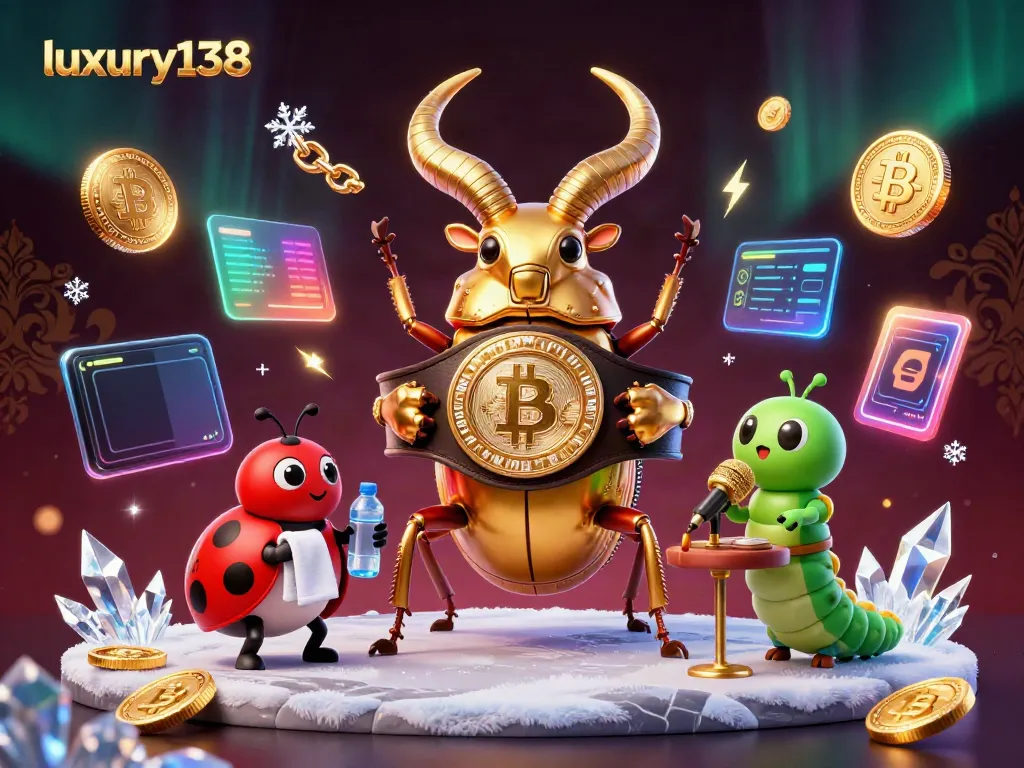 Engage in thrilling gaming action at luxury138 with a vibrant illustration of characters, crypto coins, and dynamic gaming elements.