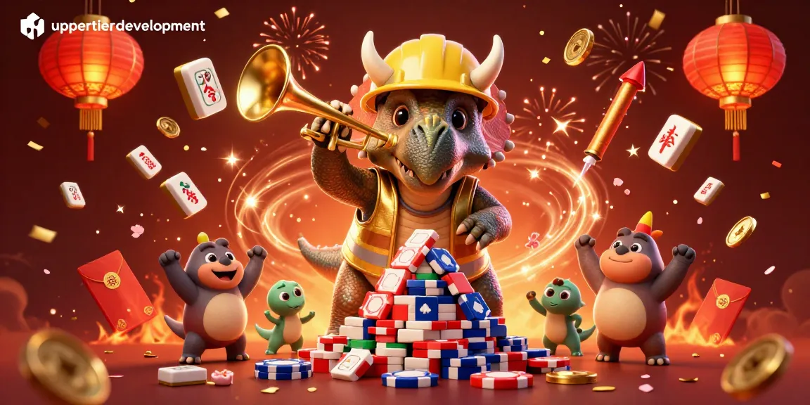 Permainan chip poker dari uppertierdevelopment dengan triceratops dan keseruan festival perjudian.