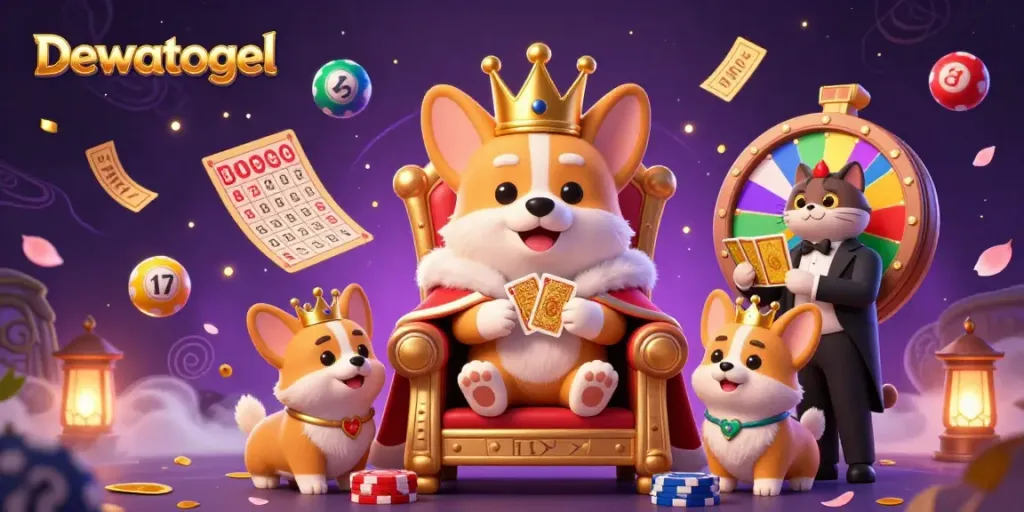 Dewatogel showcases an ultra-detailed 3D scene with playful gambling elements and cartoon characters.