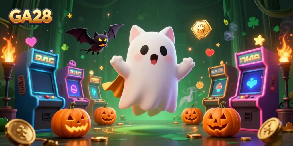 Experience GA28's thrilling haunted casino vibes with our ghostly characters amidst epic game elements.