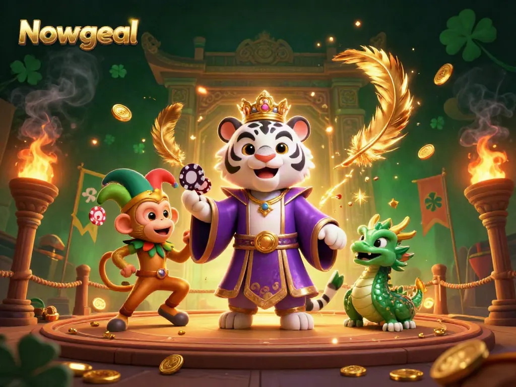 Nowgoal delivers thrilling sports betting excitement, featuring a white tiger, jester monkey, and jade dragon.