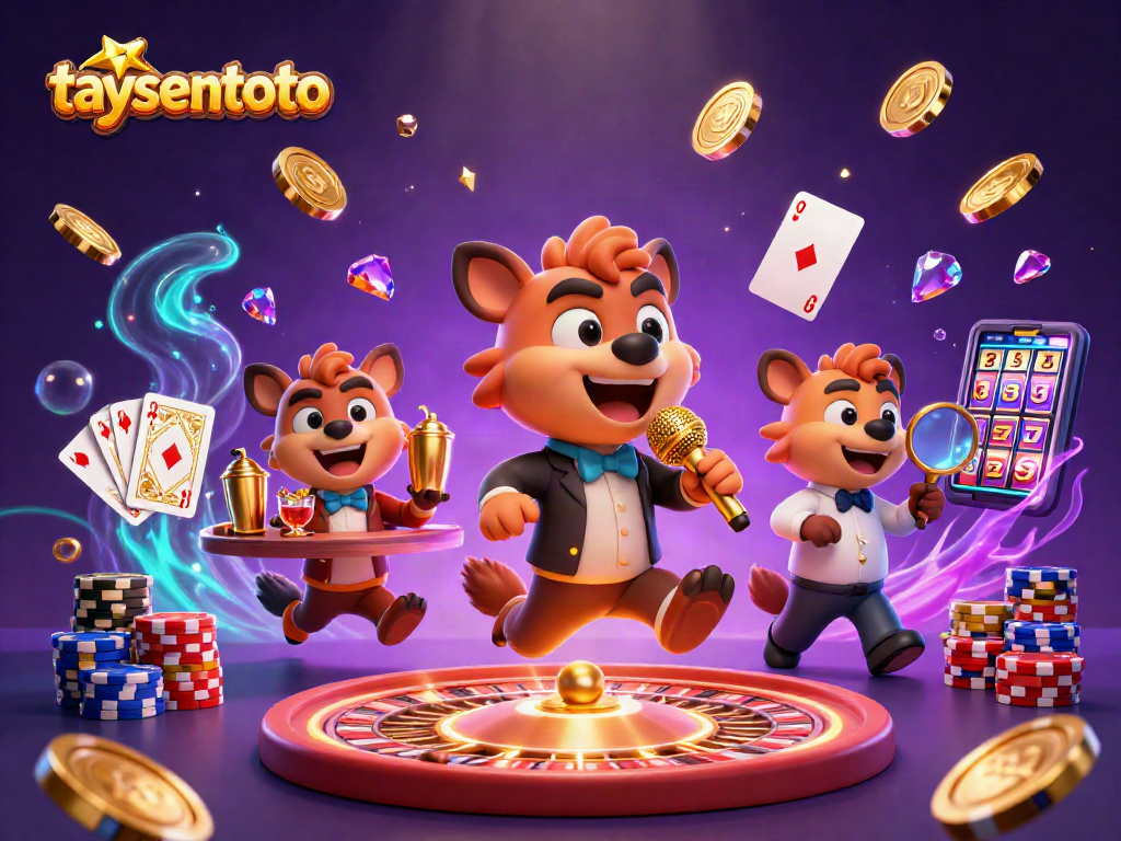 Engage in taysentoto fun with a vibrant 3D cartoon comedy casino scene featuring hyenas.