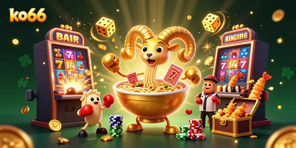 Engage in thrilling action at ko66 with a dynamic casino illustration showcasing vibrant games.