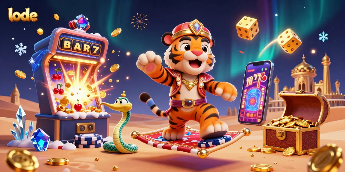 Experience jackpot thrills at Lode with vibrant 3D casino scene featuring colorful slot machines.