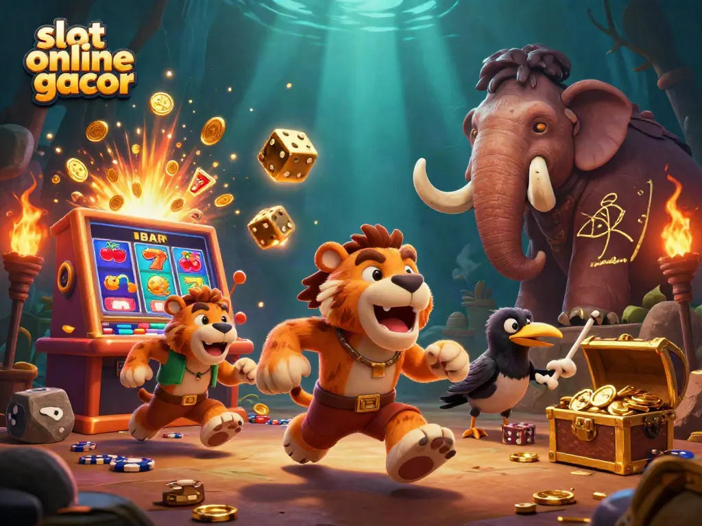 Experience vibrant slot online gacor gameplay with ancient characters in a 3D cartoon casino environment.