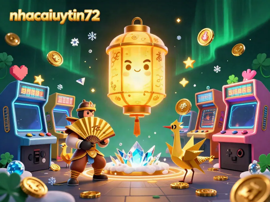 Experience winning with nhacaiuytin72 in a vibrant casino scene featuring charming characters and game elements.