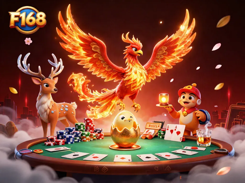 Experience excitement at F168 with a vibrant casino scene featuring dynamic poker elements.