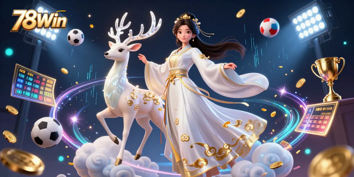 Bet on your favorite game at 78Win, featuring an Asian woman in a modern hanfu with sports elements.