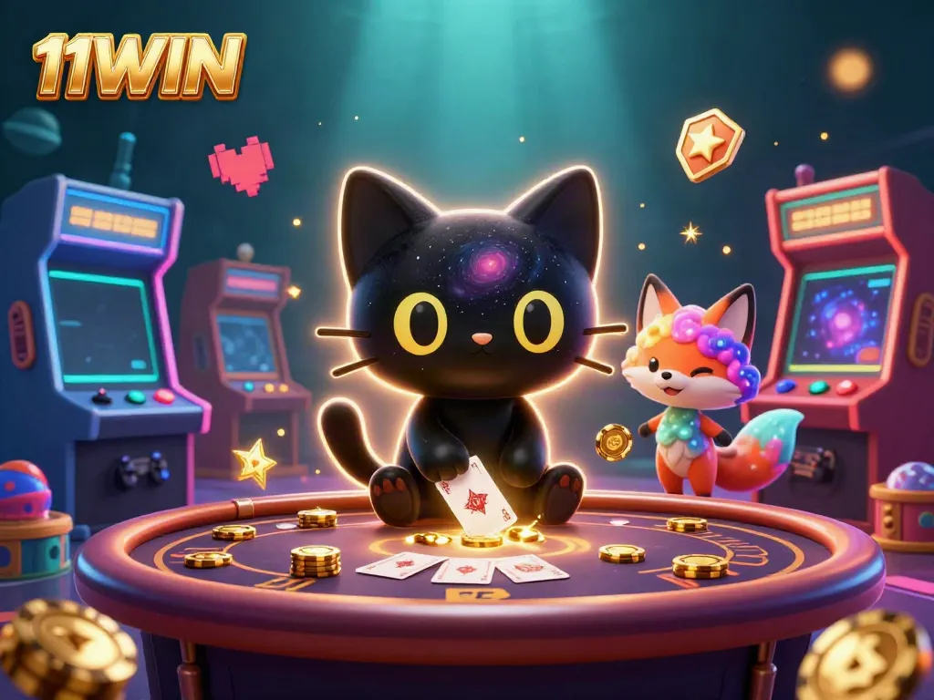 Engage in thrilling gameplay at 11WIN with a cosmic casino scene featuring unique characters.