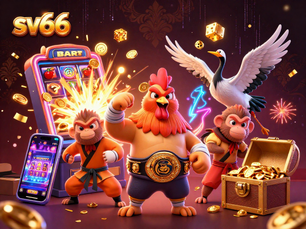 Win big with sv66 in a vibrant casino scene featuring iconic characters and exciting game elements.