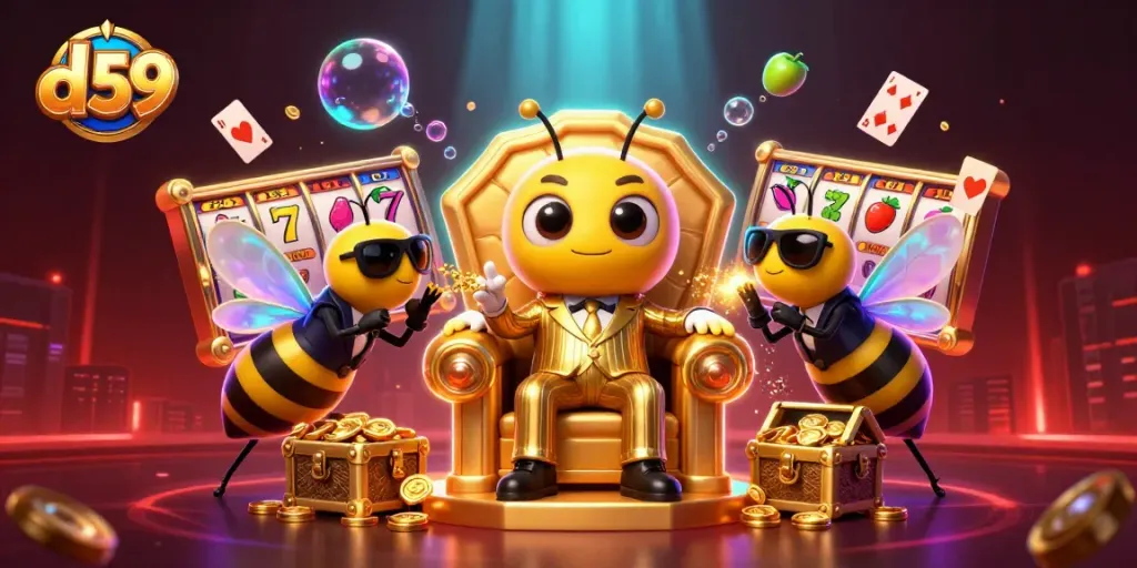 D59 slots experience with a bumblebee mob boss and elements of exciting casino thrills.