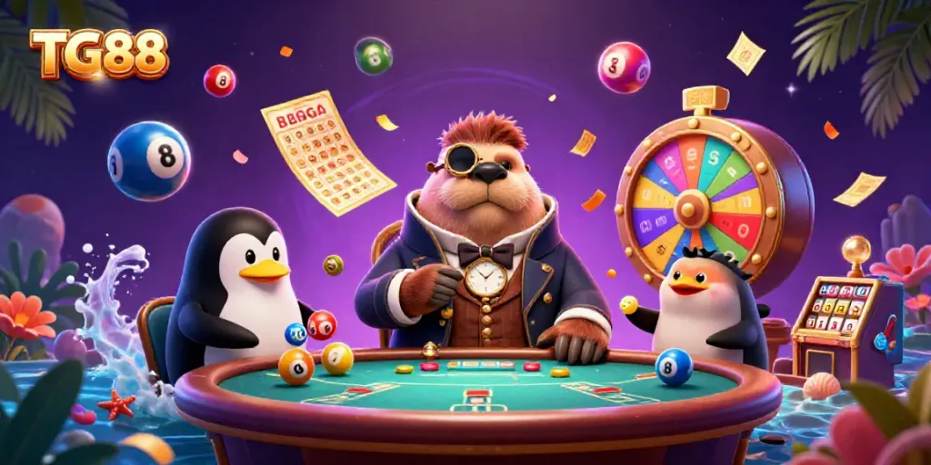 Experience thrilling gaming with TG88 at an underwater poker table featuring unique characters and game elements