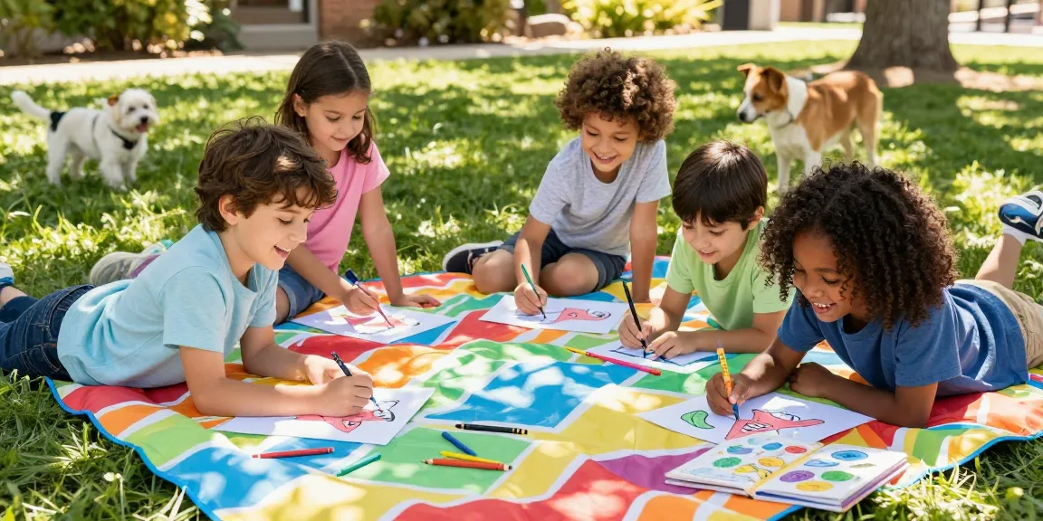 Children enjoying Seasonal coloring pages of Patrick Star at a picnic.