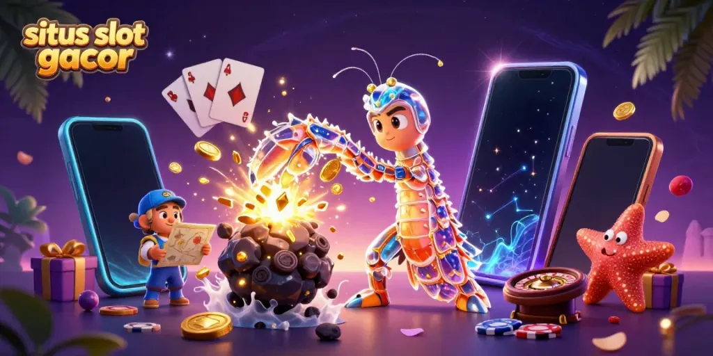 Experience thrilling gameplay with situs slot gacor featuring vibrant 3D characters amidst casino elements.