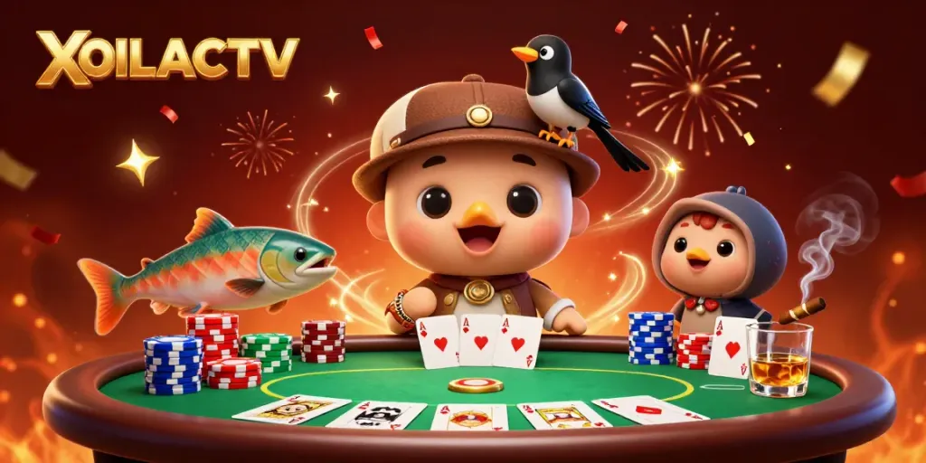 Experience thrilling gameplay at XOILACTV with vibrant poker action and engaging characters in a colorful scene.