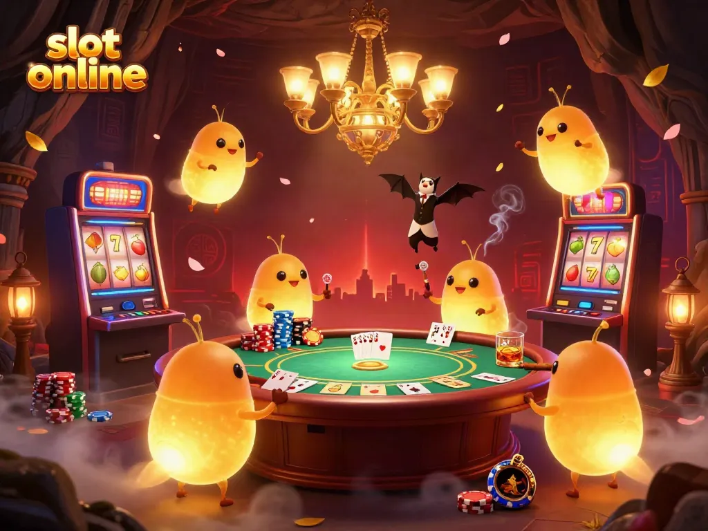 Illuminate your gaming experience with slot online action in this vibrant cave casino scene.