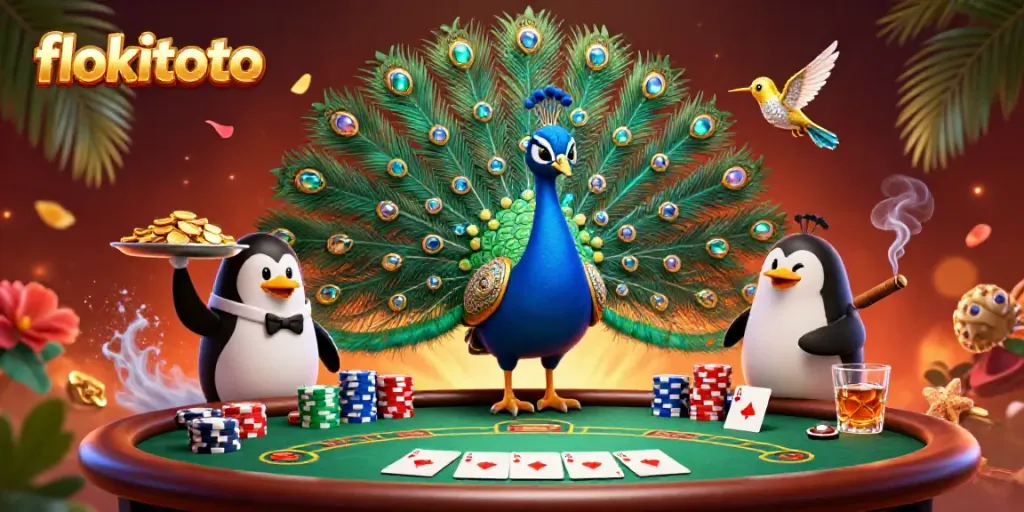 Engage in gaming excitement at flokitoto with vibrant characters and poker elements.