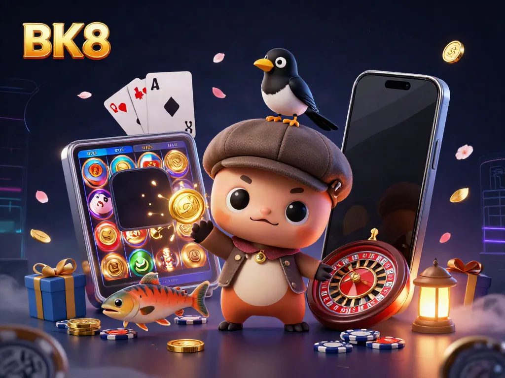 Engage in exciting gameplay with BK8's vibrant and colorful casino illustration.