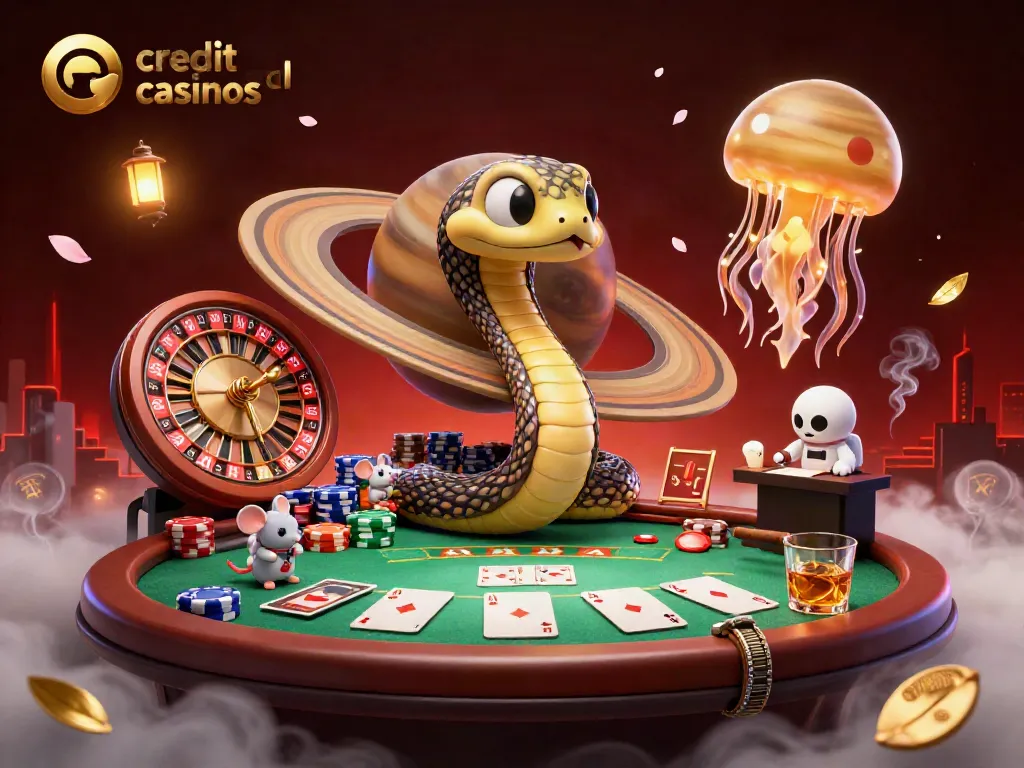 Experience exciting action at credit card casinos with cartoon characters betting among colorful casino elements.