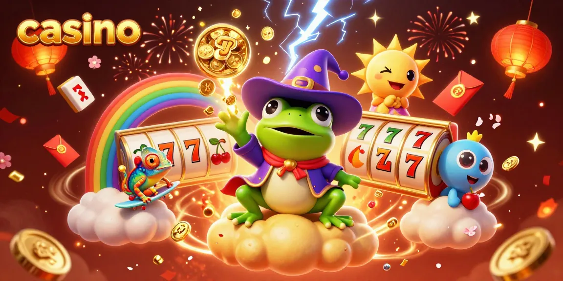 Experience the thrill of casino gaming with vibrant coins and characters in an exciting scene.