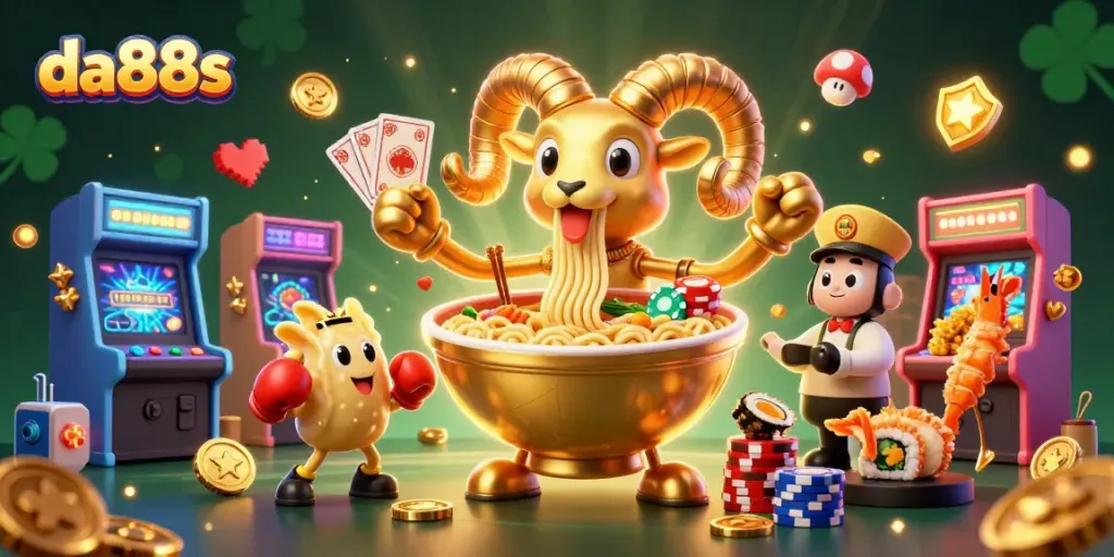 Engage with da88s in a colorful 3D casino scene showcasing vibrant characters and game elements.