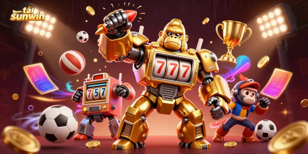 Experience the excitement of tải sunwin with the dynamic golden gorilla mech, showcasing thrilling gaming action.