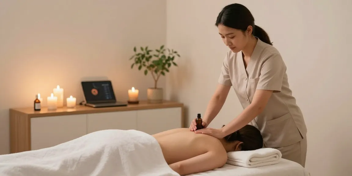 Relaxing 서울출장안마 session in a tranquil massage therapy room with soothing elements.