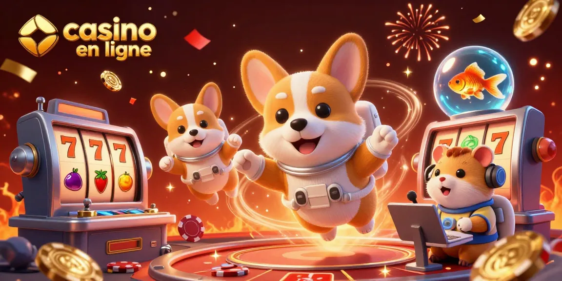 Casino en ligne : Jouez avec le corgi astronaute à l'espace, entouré de jetons de poker et de confettis.