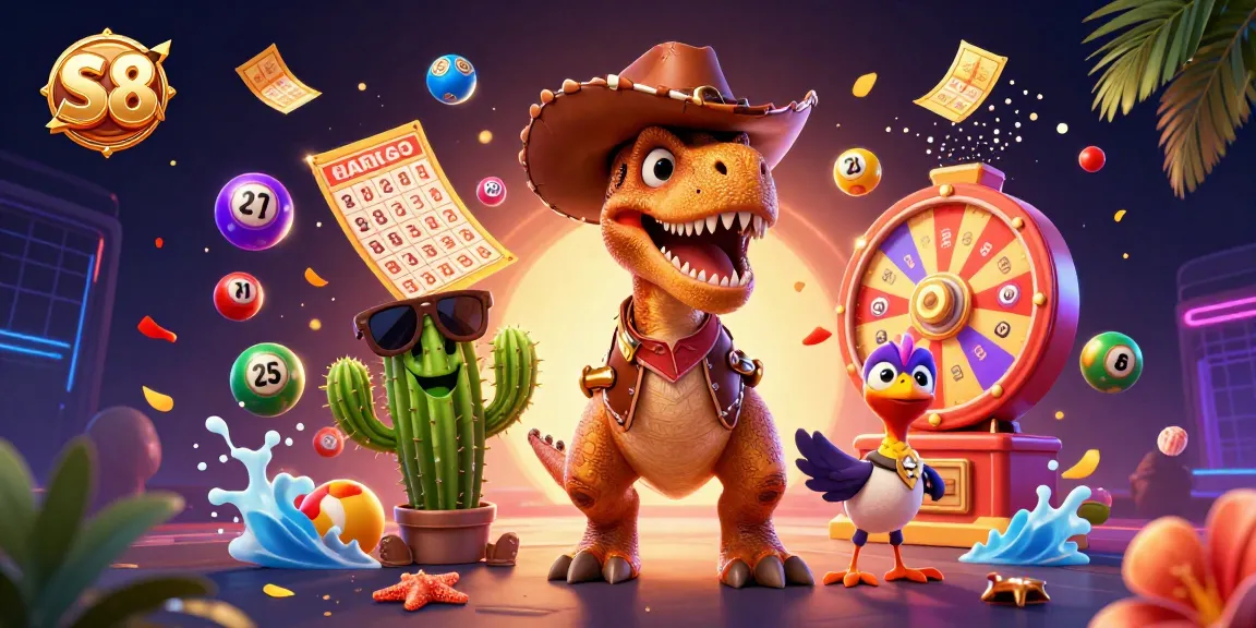 S8 showcases a dynamic casino scene with vibrant characters and gaming elements, attracting players to win big.