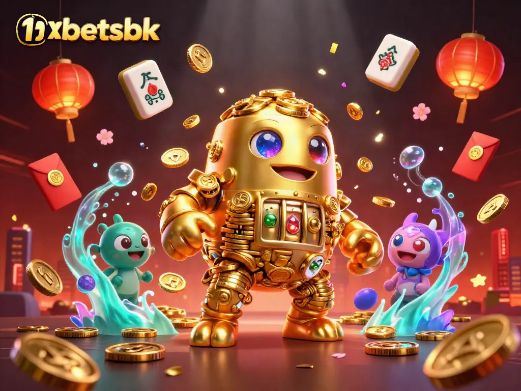 Engage with thrilling gaming at 1xbetsbk featuring a golden golem surrounded by vibrant casino elements.