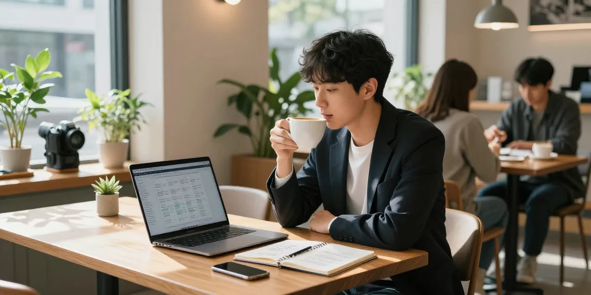 강남쩜오 멀리건에서 편안한 분위기의 카페에서 커피를 즐기는 모습