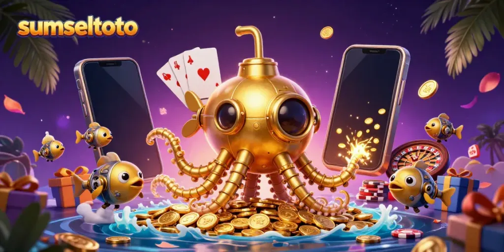 Explore the winning world of sumseltoto with a kraken submarine, slot games, and golden coins!